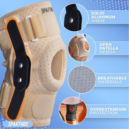 Hinged Knee Brace - Relieves ACL, MCL, Meniscus Tear, Arthritis, Tendon Pain - Dual Metal Side Stabilizers - Support for Running, For Men and Women Check Size Chart (Large, 15½-20″ Thigh)