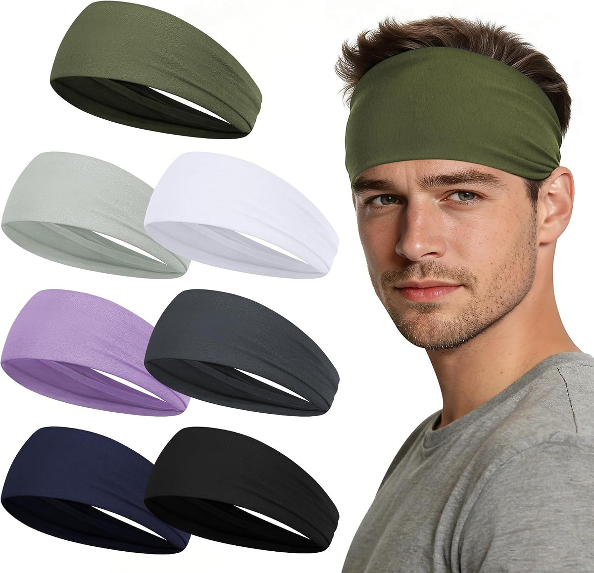 Sport Headbands for Men - 7 Pcs Sweat Absorbent Running Headband for Fitness Workout Running Rugby Baseball Yoga High Intensity Interval Training, Unisex Sweatband for Both Men and Women
