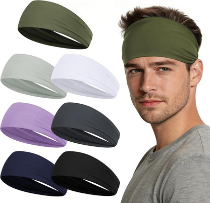 Sport Headbands for Men - 7 Pcs Sweat Absorbent Running Headband for Fitness Workout Running Rugby Baseball Yoga High Intensity Interval Training, Unisex Sweatband for Both Men and Women