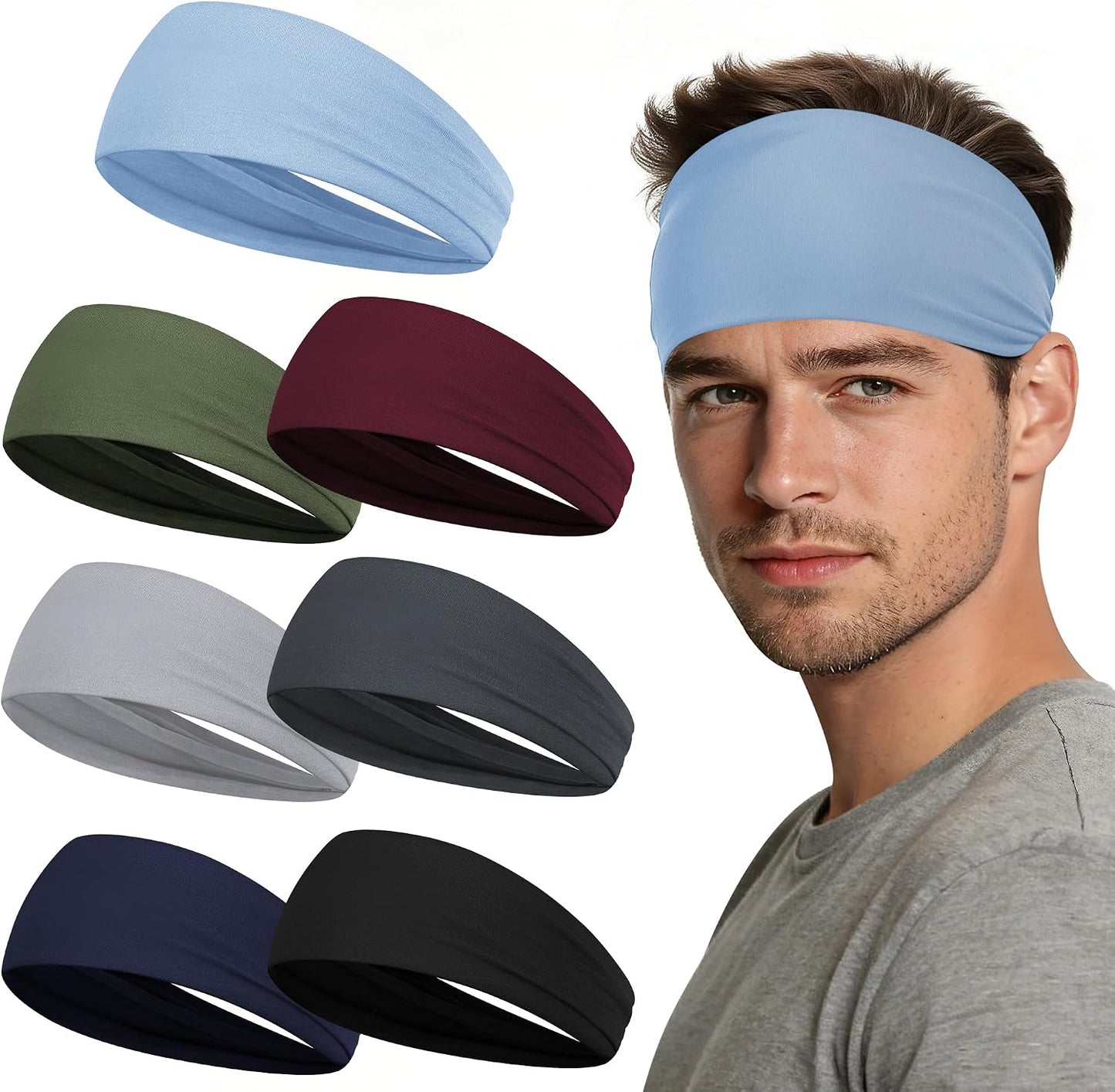 Sport Headbands for Men - 7 Pcs Sweat Absorbent Running Headband for Fitness Workout Running Rugby Baseball Yoga High Intensity Interval Training, Unisex Sweatband for Both Men and Women