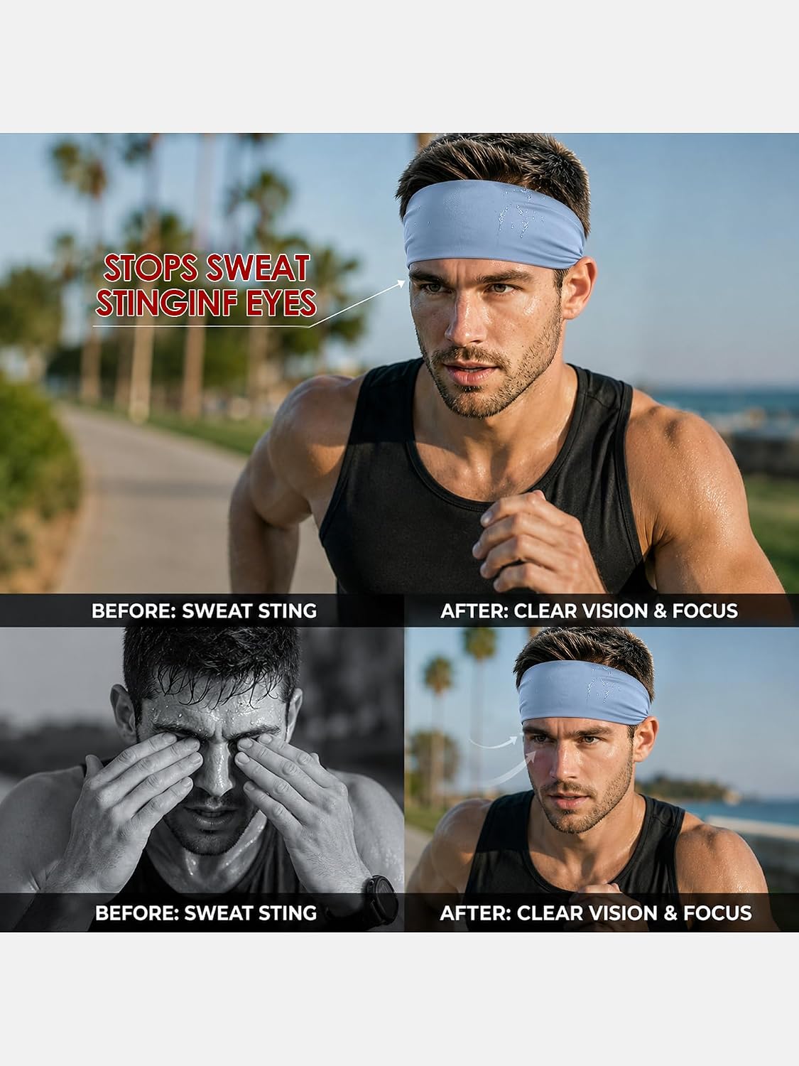 Sport Headbands for Men - 7 Pcs Sweat Absorbent Running Headband for Fitness Workout Running Rugby Baseball Yoga High Intensity Interval Training, Unisex Sweatband for Both Men and Women