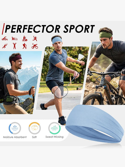 Sport Headbands for Men - 7 Pcs Sweat Absorbent Running Headband for Fitness Workout Running Rugby Baseball Yoga High Intensity Interval Training, Unisex Sweatband for Both Men and Women