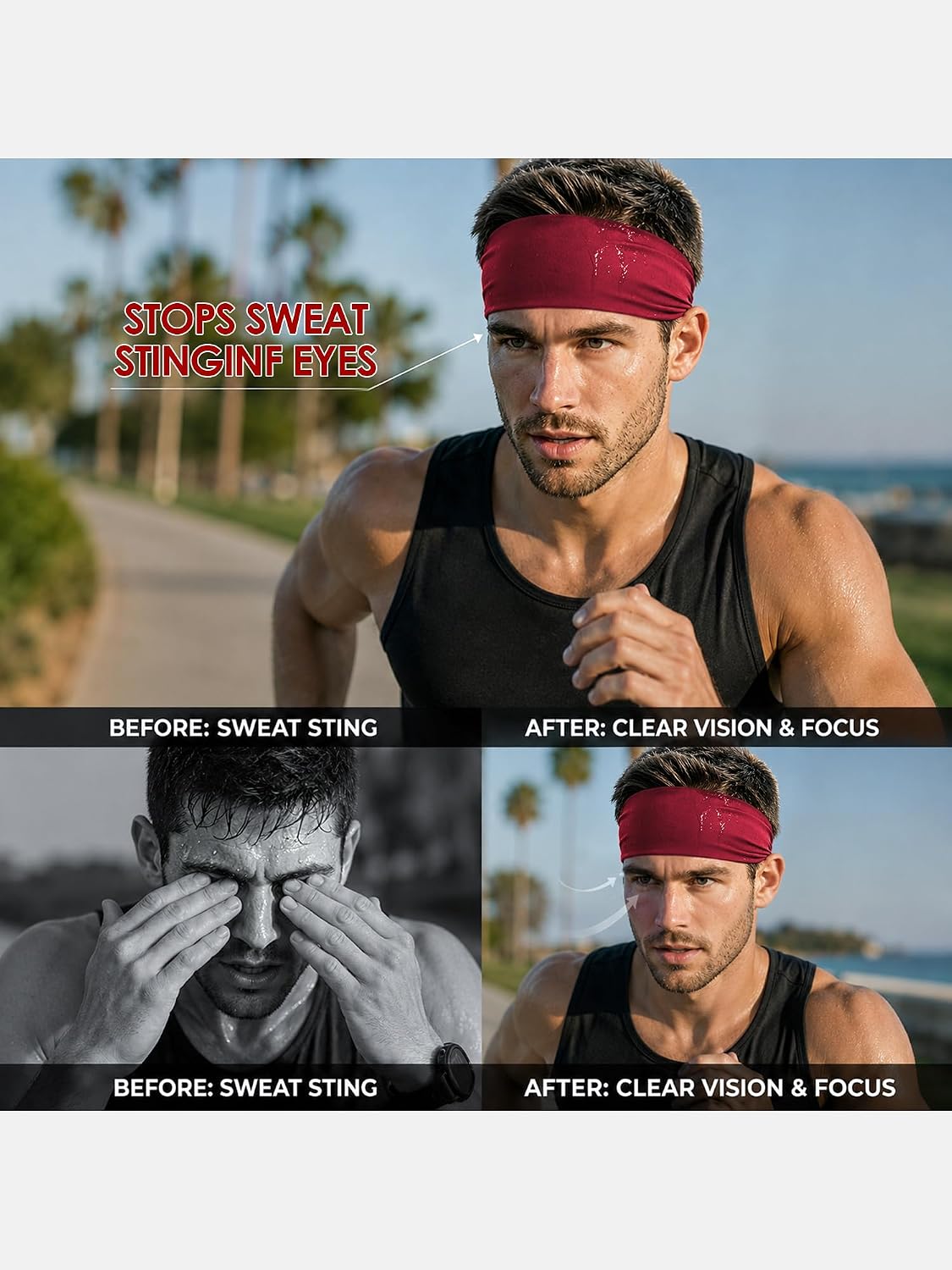 Sport Headbands for Men - 7 Pcs Sweat Absorbent Running Headband for Fitness Workout Running Rugby Baseball Yoga High Intensity Interval Training, Unisex Sweatband for Both Men and Women