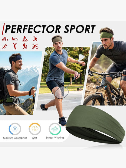 Sport Headbands for Men - 7 Pcs Sweat Absorbent Running Headband for Fitness Workout Running Rugby Baseball Yoga High Intensity Interval Training, Unisex Sweatband for Both Men and Women