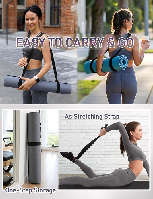 Yoga Mat Carrier Strap Long - Adjustable Thick and Wide Strap for Carrying Mat or Stretching, Black