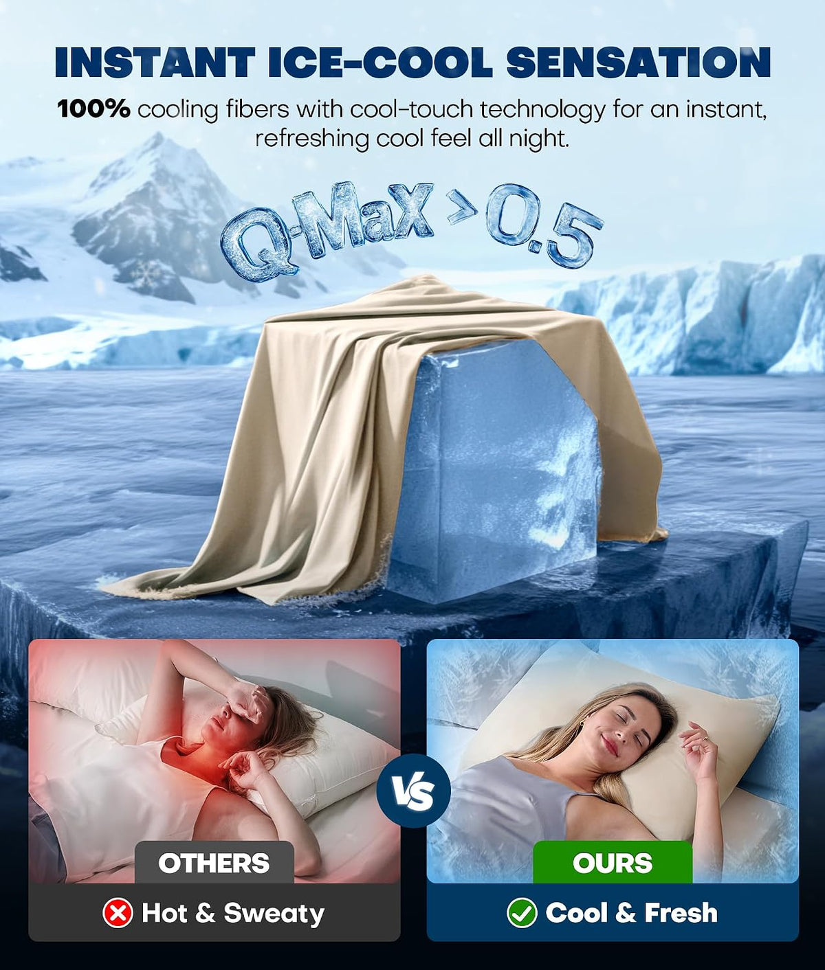 Ultra-Chill Cooling Pillowcase Set of 2 for Hot Sleepers, Softer Than Silk Pillow Cases for Protecting Hair & Skin, Breathable Bed Pillow Covers w/ Zipper, Gifts for Women & Men (Light Gray, Standard)