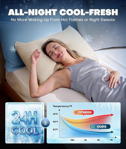 Ultra-Chill Cooling Pillowcase Set of 2 for Hot Sleepers, Softer Than Silk Pillow Cases for Protecting Hair & Skin, Breathable Bed Pillow Covers w/ Zipper, Gifts for Women & Men (Light Gray, Standard)