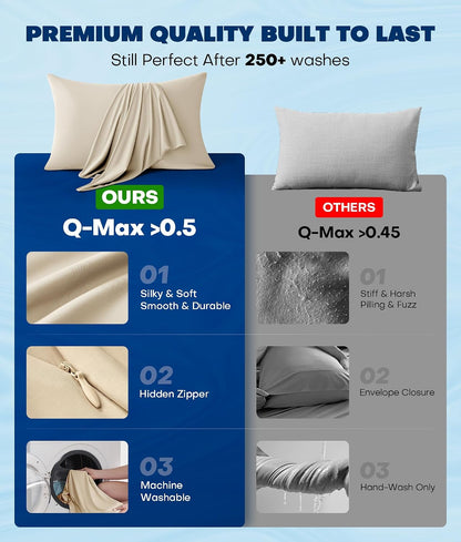 Ultra-Chill Cooling Pillowcase Set of 2 for Hot Sleepers, Softer Than Silk Pillow Cases for Protecting Hair & Skin, Breathable Bed Pillow Covers w/ Zipper, Gifts for Women & Men (Light Gray, Standard)