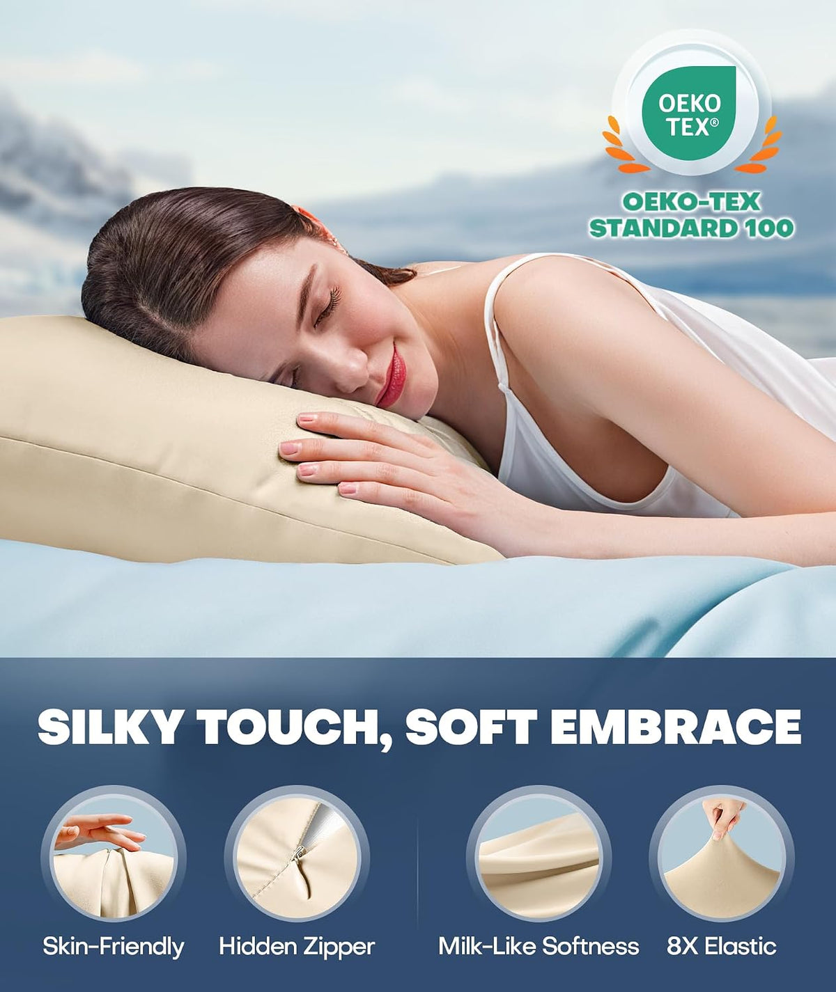 Ultra-Chill Cooling Pillowcase Set of 2 for Hot Sleepers, Softer Than Silk Pillow Cases for Protecting Hair & Skin, Breathable Bed Pillow Covers w/ Zipper, Gifts for Women & Men (Light Gray, Standard)