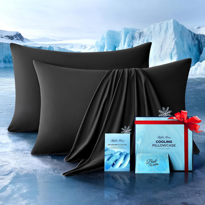 Ultra-Chill Cooling Pillowcase Set of 2 for Hot Sleepers, Softer Than Silk Pillow Cases for Protecting Hair & Skin, Breathable Bed Pillow Covers w/ Zipper, Gifts for Women & Men (Light Gray, Standard)