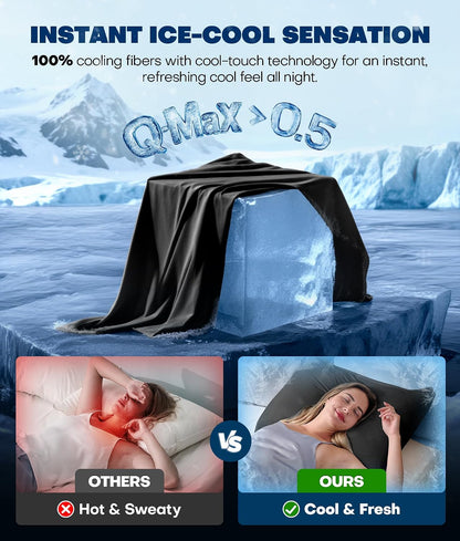 Ultra-Chill Cooling Pillowcase Set of 2 for Hot Sleepers, Softer Than Silk Pillow Cases for Protecting Hair & Skin, Breathable Bed Pillow Covers w/ Zipper, Gifts for Women & Men (Light Gray, Standard)