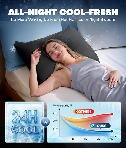 Ultra-Chill Cooling Pillowcase Set of 2 for Hot Sleepers, Softer Than Silk Pillow Cases for Protecting Hair & Skin, Breathable Bed Pillow Covers w/ Zipper, Gifts for Women & Men (Light Gray, Standard)