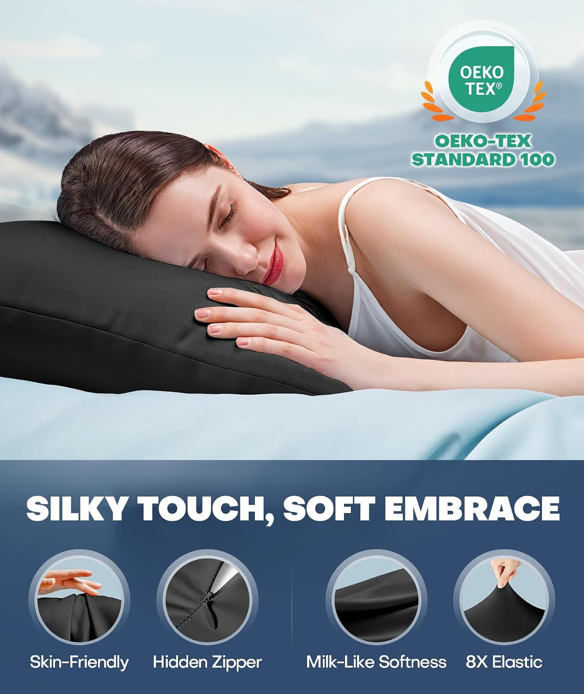 Ultra-Chill Cooling Pillowcase Set of 2 for Hot Sleepers, Softer Than Silk Pillow Cases for Protecting Hair & Skin, Breathable Bed Pillow Covers w/ Zipper, Gifts for Women & Men (Light Gray, Standard)