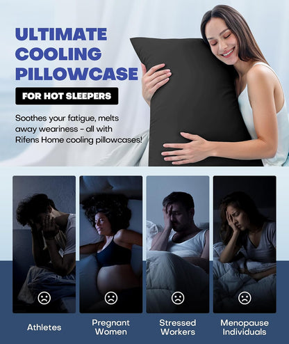 Ultra-Chill Cooling Pillowcase Set of 2 for Hot Sleepers, Softer Than Silk Pillow Cases for Protecting Hair & Skin, Breathable Bed Pillow Covers w/ Zipper, Gifts for Women & Men (Light Gray, Standard)