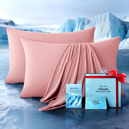 Ultra-Chill Cooling Pillowcase Set of 2 for Hot Sleepers, Softer Than Silk Pillow Cases for Protecting Hair & Skin, Breathable Bed Pillow Covers w/ Zipper, Gifts for Women & Men (Light Gray, Standard)