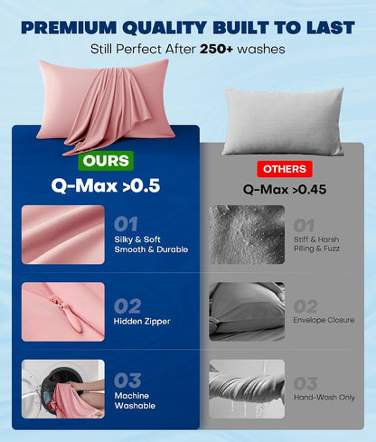 Ultra-Chill Cooling Pillowcase Set of 2 for Hot Sleepers, Softer Than Silk Pillow Cases for Protecting Hair & Skin, Breathable Bed Pillow Covers w/ Zipper, Gifts for Women & Men (Light Gray, Standard)