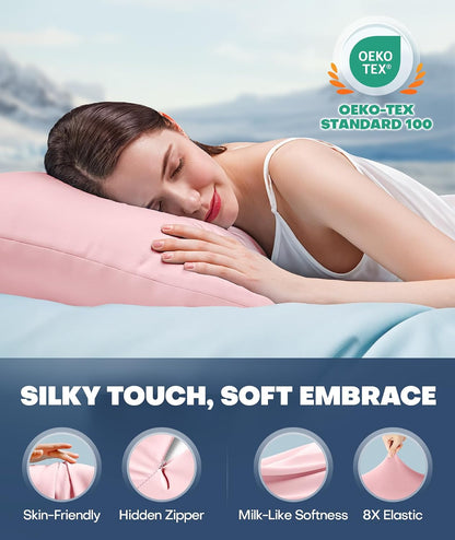 Ultra-Chill Cooling Pillowcase Set of 2 for Hot Sleepers, Softer Than Silk Pillow Cases for Protecting Hair & Skin, Breathable Bed Pillow Covers w/ Zipper, Gifts for Women & Men (Light Gray, Standard)