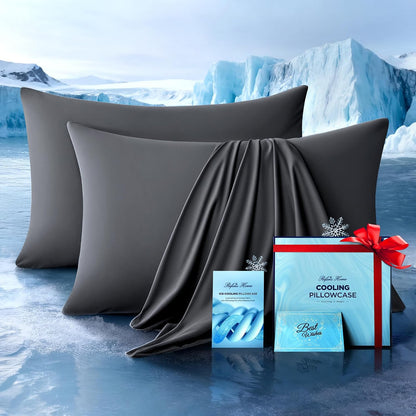 Ultra-Chill Cooling Pillowcase Set of 2 for Hot Sleepers, Softer Than Silk Pillow Cases for Protecting Hair & Skin, Breathable Bed Pillow Covers w/ Zipper, Gifts for Women & Men (Light Gray, Standard)