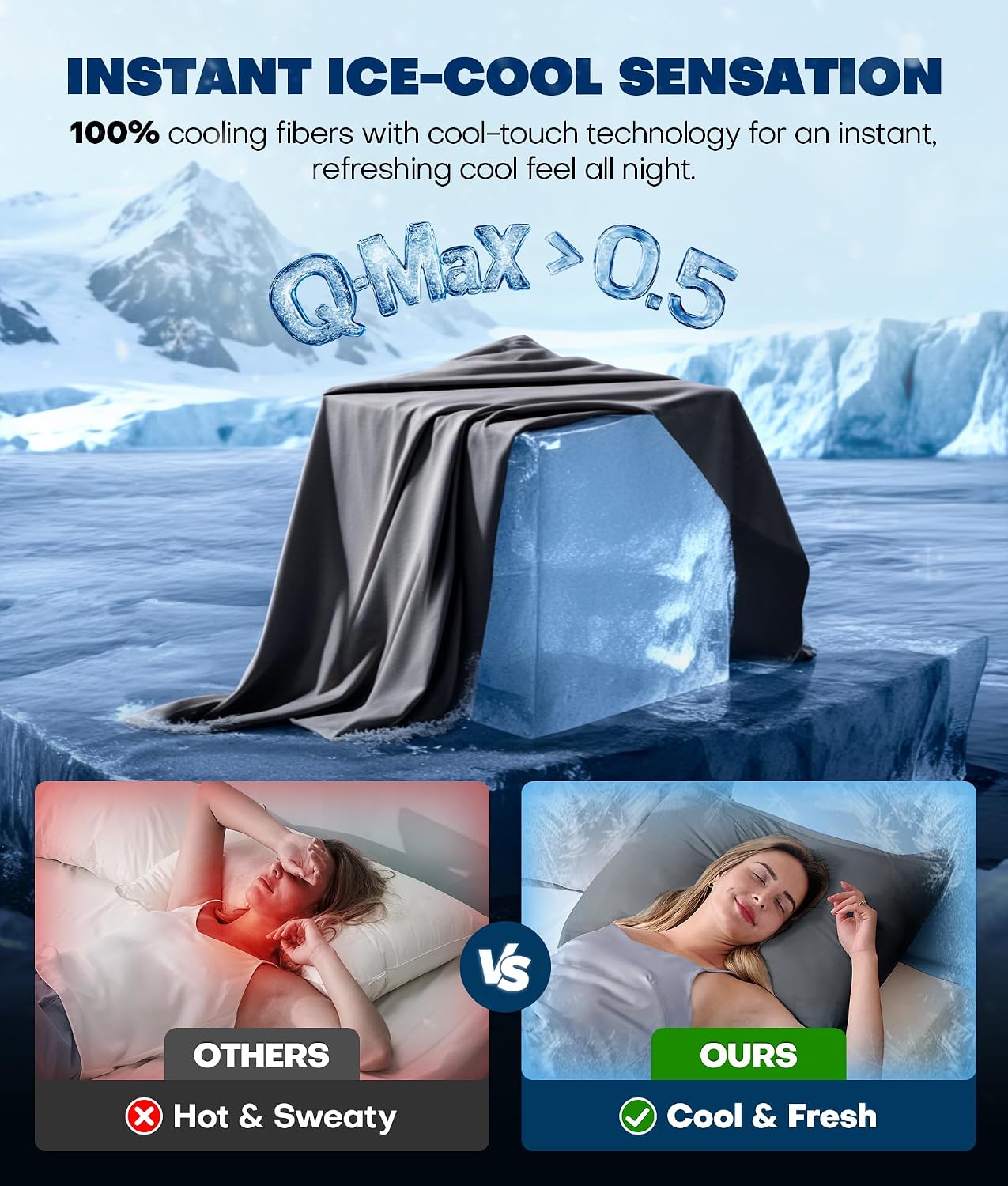 Ultra-Chill Cooling Pillowcase Set of 2 for Hot Sleepers, Softer Than Silk Pillow Cases for Protecting Hair & Skin, Breathable Bed Pillow Covers w/ Zipper, Gifts for Women & Men (Light Gray, Standard)