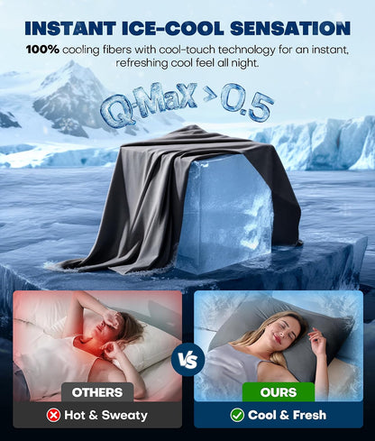 Ultra-Chill Cooling Pillowcase Set of 2 for Hot Sleepers, Softer Than Silk Pillow Cases for Protecting Hair & Skin, Breathable Bed Pillow Covers w/ Zipper, Gifts for Women & Men (Light Gray, Standard)