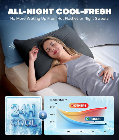 Ultra-Chill Cooling Pillowcase Set of 2 for Hot Sleepers, Softer Than Silk Pillow Cases for Protecting Hair & Skin, Breathable Bed Pillow Covers w/ Zipper, Gifts for Women & Men (Light Gray, Standard)