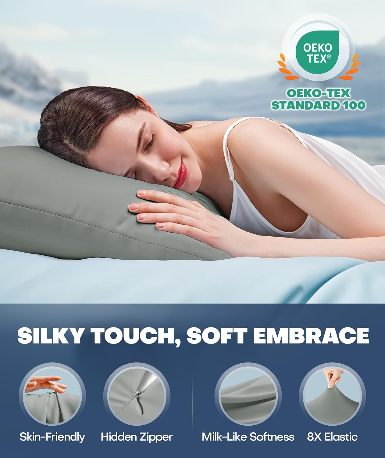 Ultra-Chill Cooling Pillowcase Set of 2 for Hot Sleepers, Softer Than Silk Pillow Cases for Protecting Hair & Skin, Breathable Bed Pillow Covers w/ Zipper, Gifts for Women & Men (Light Gray, Standard)