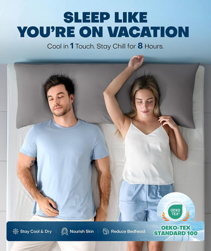Ultra-Chill Cooling Pillowcase Set of 2 for Hot Sleepers, Softer Than Silk Pillow Cases for Protecting Hair & Skin, Breathable Bed Pillow Covers w/ Zipper, Gifts for Women & Men (Light Gray, Standard)