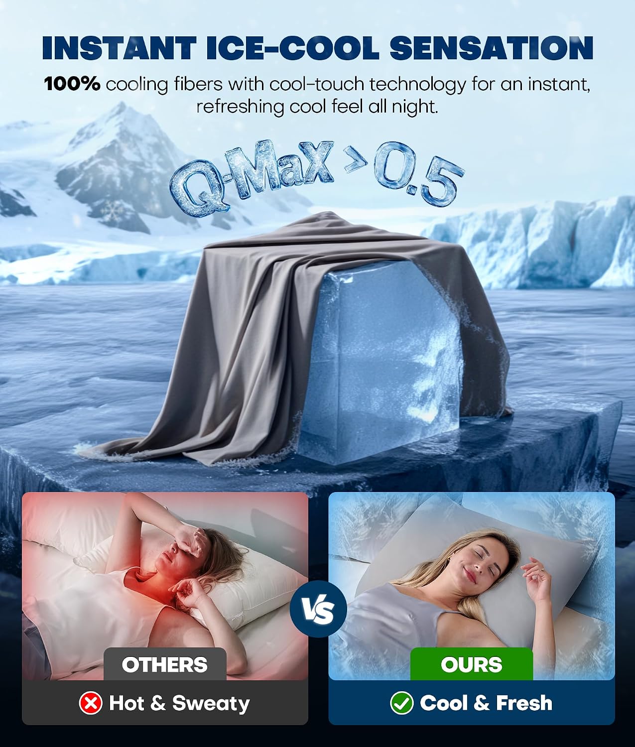 Ultra-Chill Cooling Pillowcase Set of 2 for Hot Sleepers, Softer Than Silk Pillow Cases for Protecting Hair & Skin, Breathable Bed Pillow Covers w/ Zipper, Gifts for Women & Men (Light Gray, Standard)