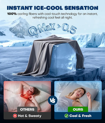 Ultra-Chill Cooling Pillowcase Set of 2 for Hot Sleepers, Softer Than Silk Pillow Cases for Protecting Hair & Skin, Breathable Bed Pillow Covers w/ Zipper, Gifts for Women & Men (Light Gray, Standard)