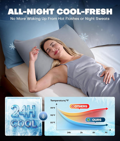 Ultra-Chill Cooling Pillowcase Set of 2 for Hot Sleepers, Softer Than Silk Pillow Cases for Protecting Hair & Skin, Breathable Bed Pillow Covers w/ Zipper, Gifts for Women & Men (Light Gray, Standard)