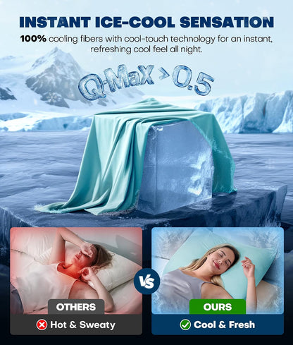 Ultra-Chill Cooling Pillowcase Set of 2 for Hot Sleepers, Softer Than Silk Pillow Cases for Protecting Hair & Skin, Breathable Bed Pillow Covers w/ Zipper, Gifts for Women & Men (Light Gray, Standard)