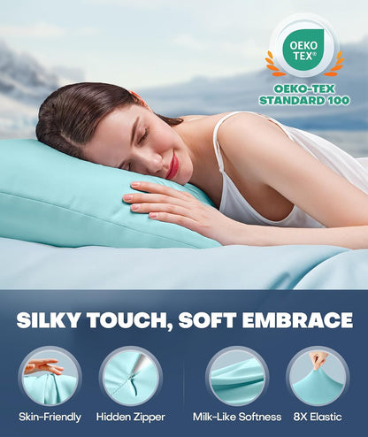 Ultra-Chill Cooling Pillowcase Set of 2 for Hot Sleepers, Softer Than Silk Pillow Cases for Protecting Hair & Skin, Breathable Bed Pillow Covers w/ Zipper, Gifts for Women & Men (Light Gray, Standard)