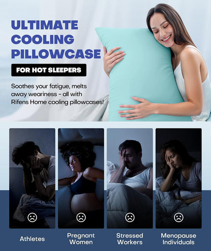 Ultra-Chill Cooling Pillowcase Set of 2 for Hot Sleepers, Softer Than Silk Pillow Cases for Protecting Hair & Skin, Breathable Bed Pillow Covers w/ Zipper, Gifts for Women & Men (Light Gray, Standard)