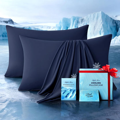 Ultra-Chill Cooling Pillowcase Set of 2 for Hot Sleepers, Softer Than Silk Pillow Cases for Protecting Hair & Skin, Breathable Bed Pillow Covers w/ Zipper, Gifts for Women & Men (Light Gray, Standard)