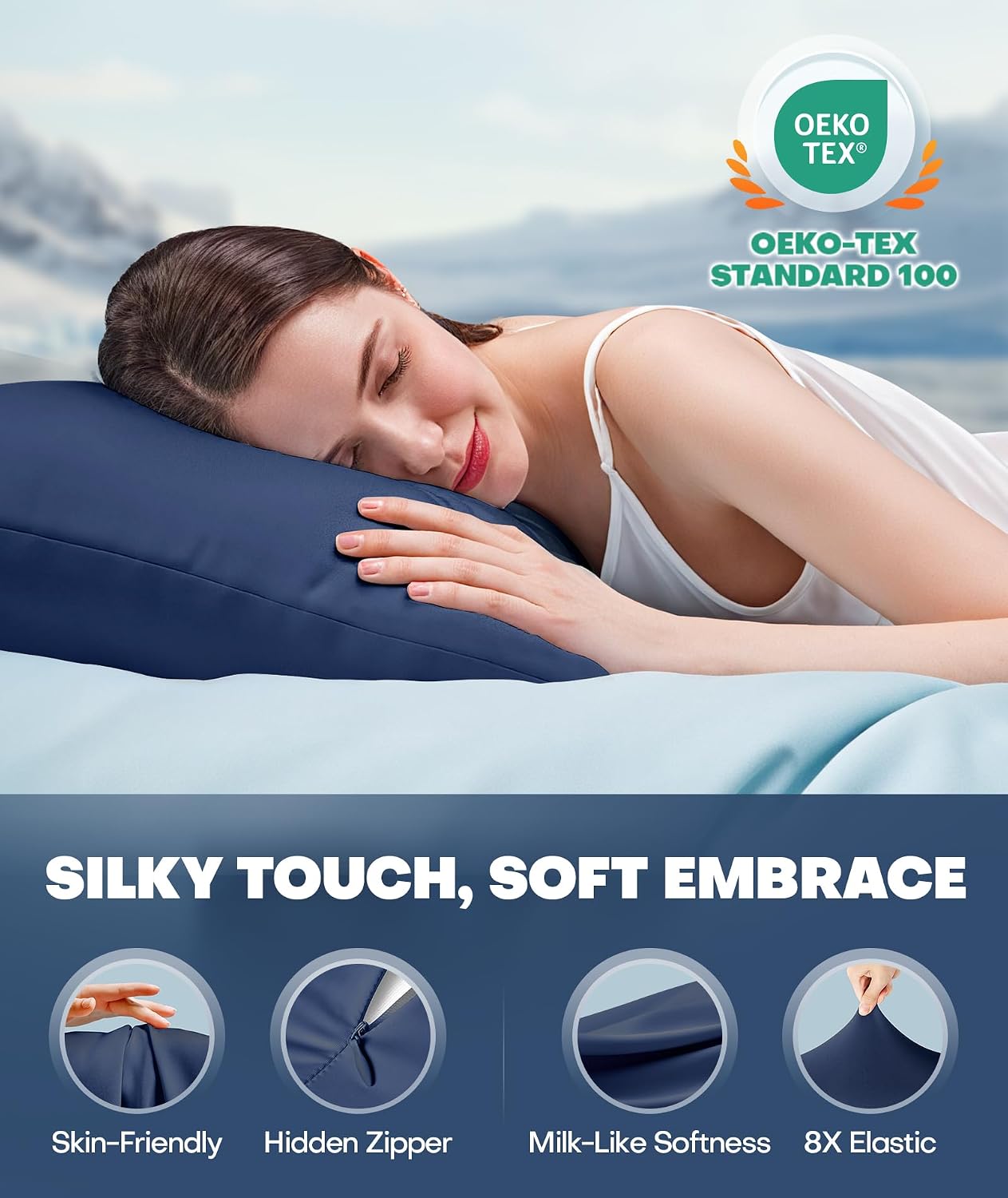 Ultra-Chill Cooling Pillowcase Set of 2 for Hot Sleepers, Softer Than Silk Pillow Cases for Protecting Hair & Skin, Breathable Bed Pillow Covers w/ Zipper, Gifts for Women & Men (Light Gray, Standard)