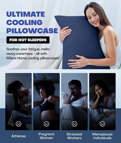 Ultra-Chill Cooling Pillowcase Set of 2 for Hot Sleepers, Softer Than Silk Pillow Cases for Protecting Hair & Skin, Breathable Bed Pillow Covers w/ Zipper, Gifts for Women & Men (Light Gray, Standard)