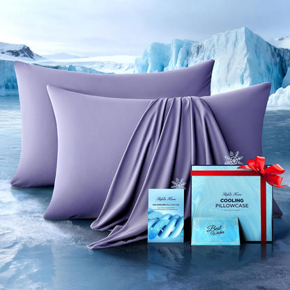 Ultra-Chill Cooling Pillowcase Set of 2 for Hot Sleepers, Softer Than Silk Pillow Cases for Protecting Hair & Skin, Breathable Bed Pillow Covers w/ Zipper, Gifts for Women & Men (Light Gray, Standard)
