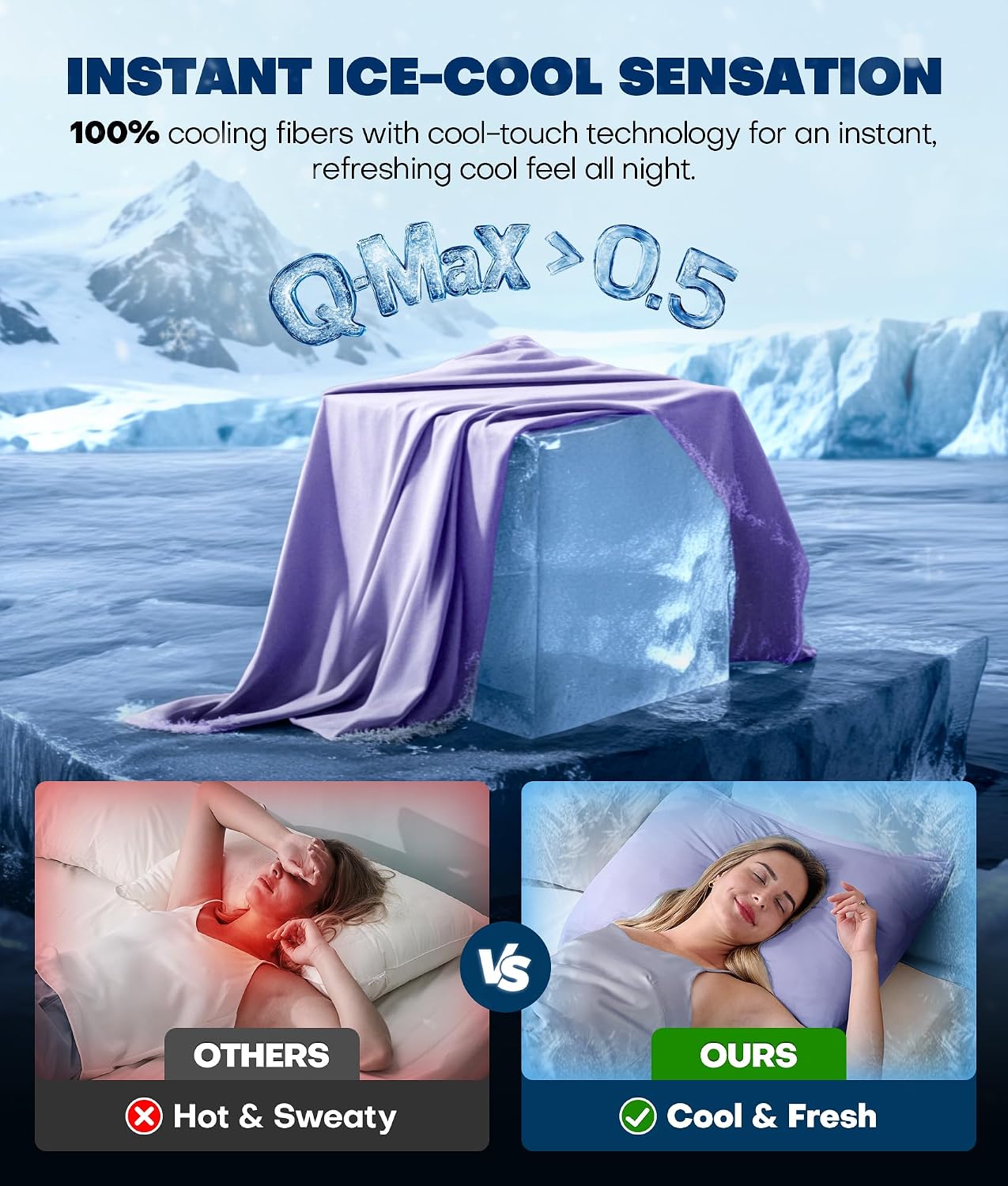 Ultra-Chill Cooling Pillowcase Set of 2 for Hot Sleepers, Softer Than Silk Pillow Cases for Protecting Hair & Skin, Breathable Bed Pillow Covers w/ Zipper, Gifts for Women & Men (Light Gray, Standard)