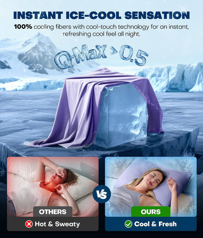 Ultra-Chill Cooling Pillowcase Set of 2 for Hot Sleepers, Softer Than Silk Pillow Cases for Protecting Hair & Skin, Breathable Bed Pillow Covers w/ Zipper, Gifts for Women & Men (Light Gray, Standard)