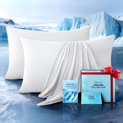 Ultra-Chill Cooling Pillowcase Set of 2 for Hot Sleepers, Softer Than Silk Pillow Cases for Protecting Hair & Skin, Breathable Bed Pillow Covers w/ Zipper, Gifts for Women & Men (Light Gray, Standard)