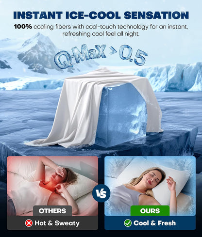 Ultra-Chill Cooling Pillowcase Set of 2 for Hot Sleepers, Softer Than Silk Pillow Cases for Protecting Hair & Skin, Breathable Bed Pillow Covers w/ Zipper, Gifts for Women & Men (Light Gray, Standard)