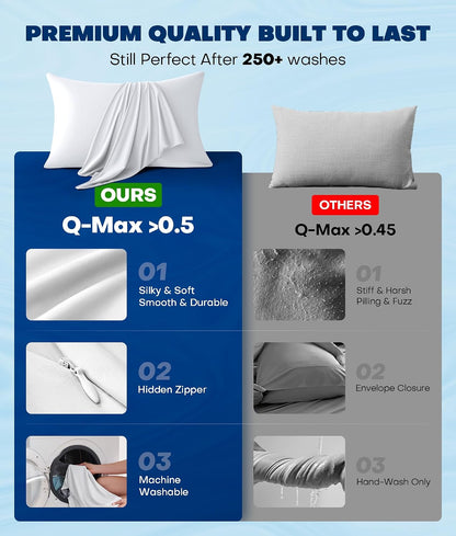 Ultra-Chill Cooling Pillowcase Set of 2 for Hot Sleepers, Softer Than Silk Pillow Cases for Protecting Hair & Skin, Breathable Bed Pillow Covers w/ Zipper, Gifts for Women & Men (Light Gray, Standard)