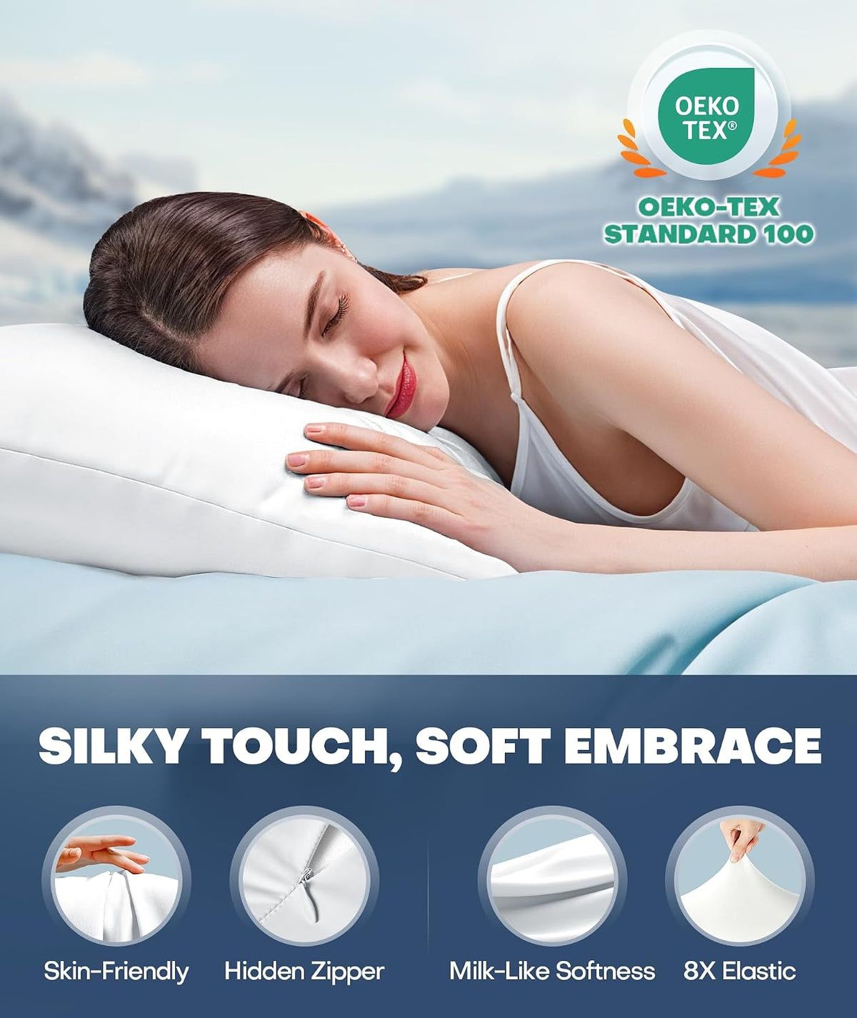 Ultra-Chill Cooling Pillowcase Set of 2 for Hot Sleepers, Softer Than Silk Pillow Cases for Protecting Hair & Skin, Breathable Bed Pillow Covers w/ Zipper, Gifts for Women & Men (Light Gray, Standard)