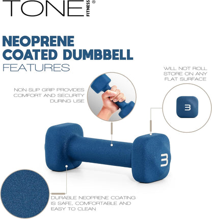Neoprene Dumbbell Weight Pairs with Anti-Roll Square Head | Multiple Options