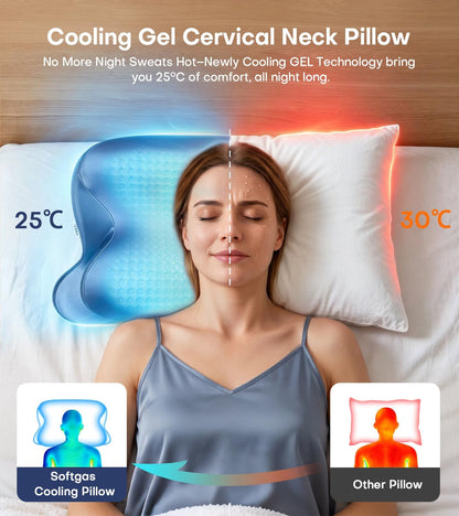 2026 Cooling Gel Memory Foam Pillow, Cervical Neck Pillow for Pain Relief
