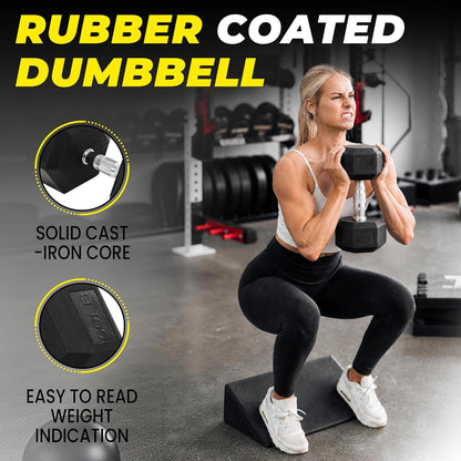 50 LBS Pair Rubber Coated Hex Dumbbells, Anti-Roll Hand Weights Set of 2, Non-Slip Ergonomic Handle Low Odor for Home Gym