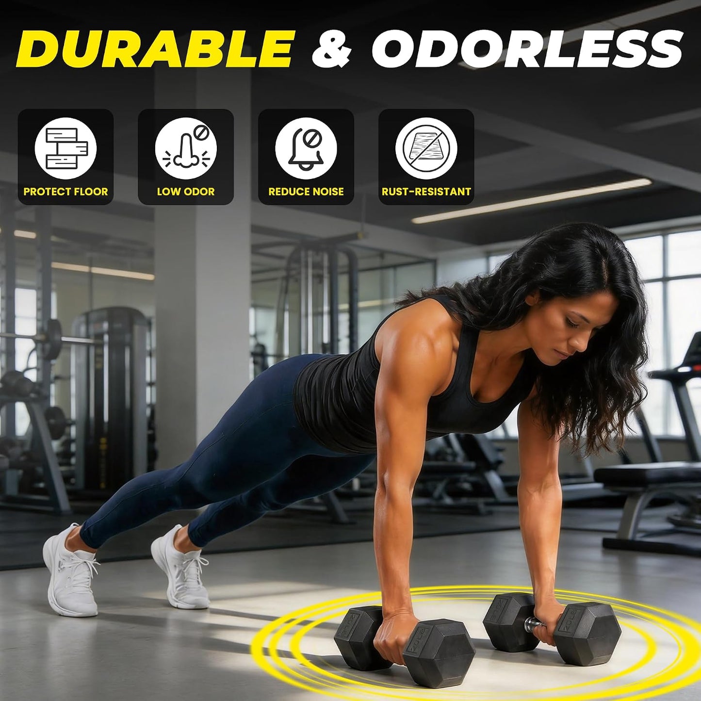 50 LBS Pair Rubber Coated Hex Dumbbells, Anti-Roll Hand Weights Set of 2, Non-Slip Ergonomic Handle Low Odor for Home Gym