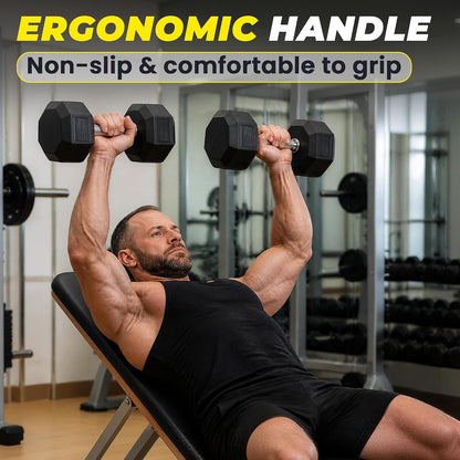 50 LBS Pair Rubber Coated Hex Dumbbells, Anti-Roll Hand Weights Set of 2, Non-Slip Ergonomic Handle Low Odor for Home Gym