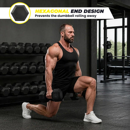 50 LBS Pair Rubber Coated Hex Dumbbells, Anti-Roll Hand Weights Set of 2, Non-Slip Ergonomic Handle Low Odor for Home Gym