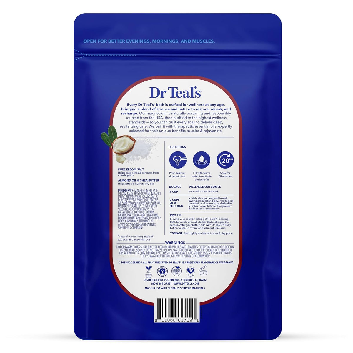 Epsom Salt Magnesium Soak, Soften & Moisturize with Shea Butter & Almond Oil, 3 lbs